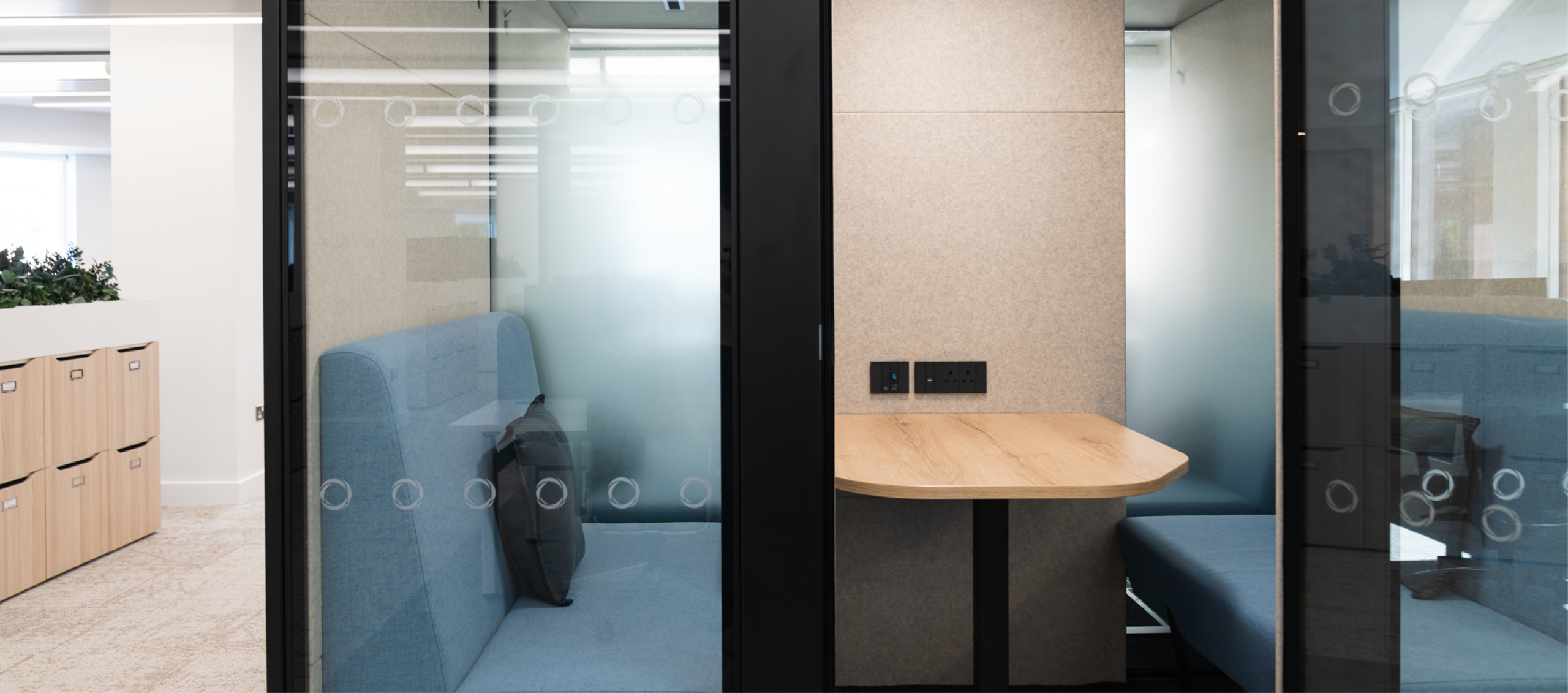 quiet work pod in open desk area