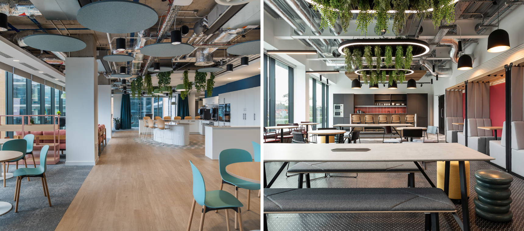 Photo of the breakout space at DHL Supply Chain in Dublin, and HUB Group in Belfast. Design and Fitout by Calibro Workspace. The projects has been shortlisted for three national fitout awards.