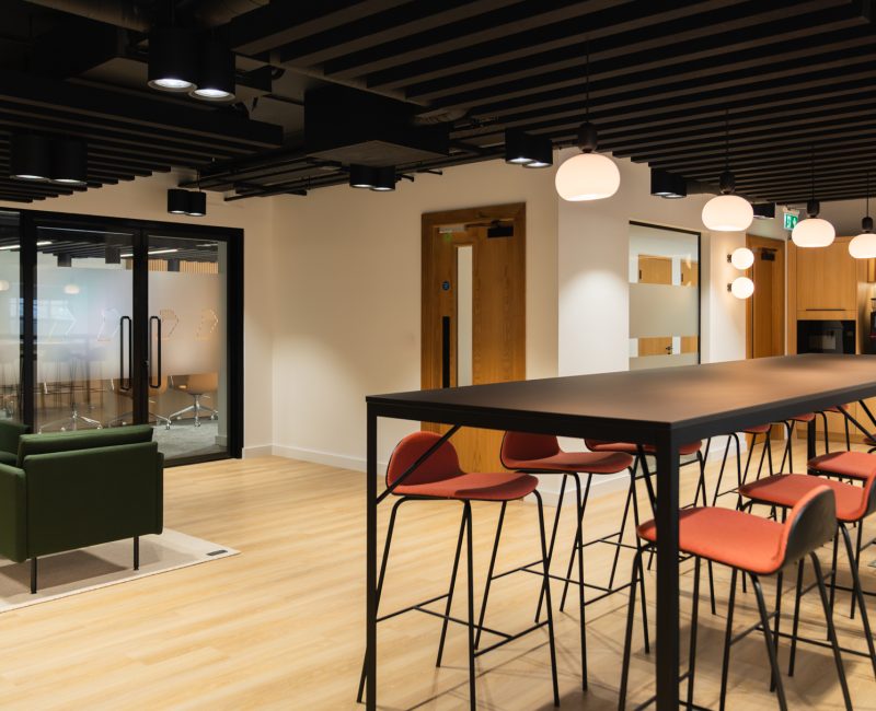hospitality inspired breakout space in office