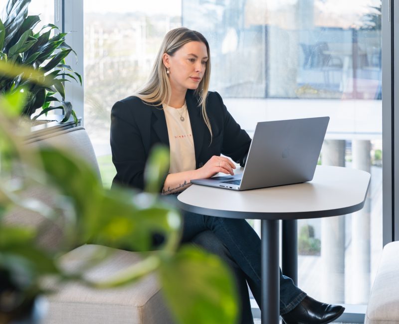 employee doing focus work in workspace